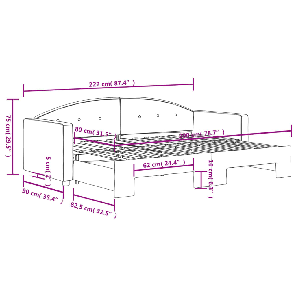 Dnevni krevet na razvlačenje crni 80 x 200 cm baršunasti
