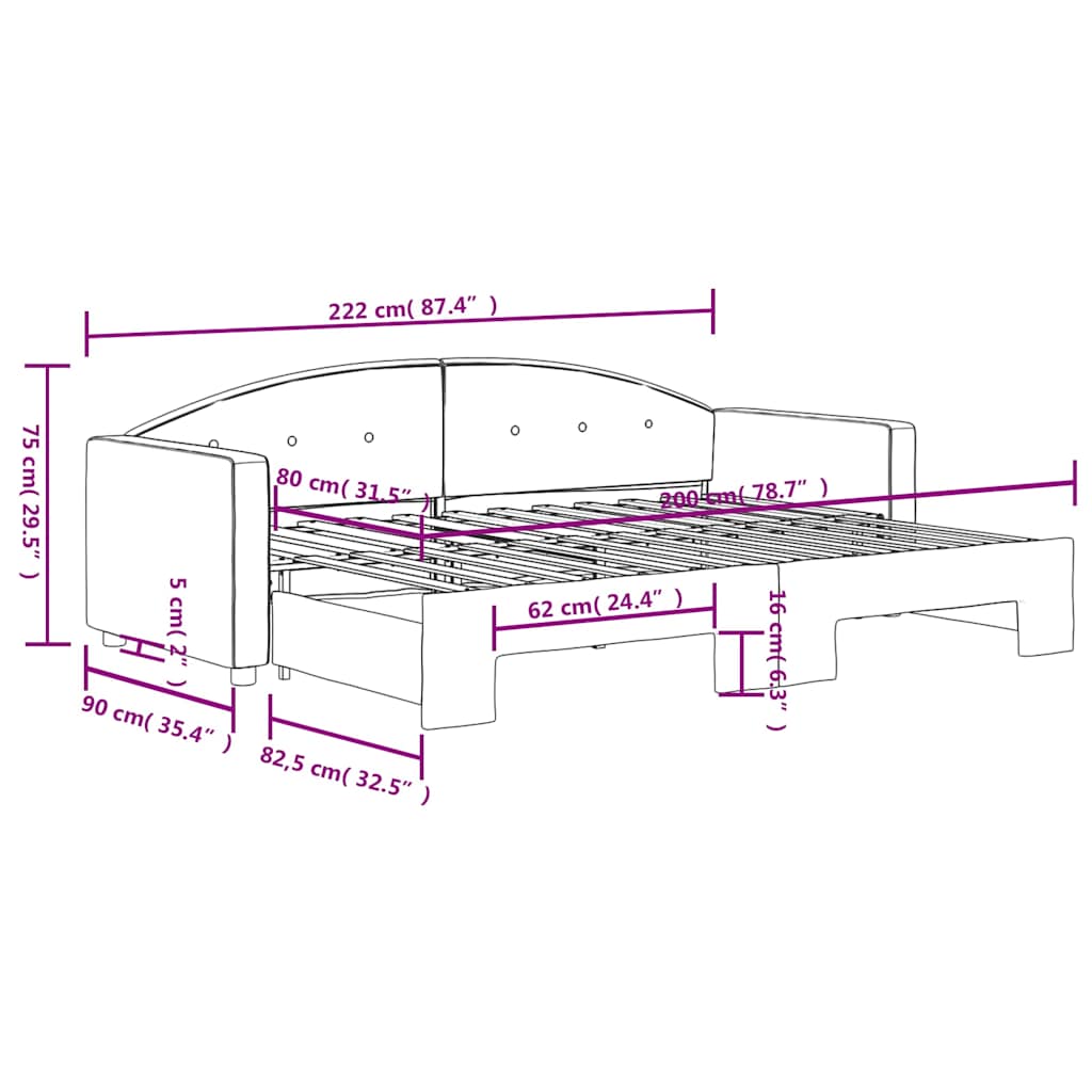 Dnevni krevet na razvlačenje žuti 80 x 200 cm baršunasti