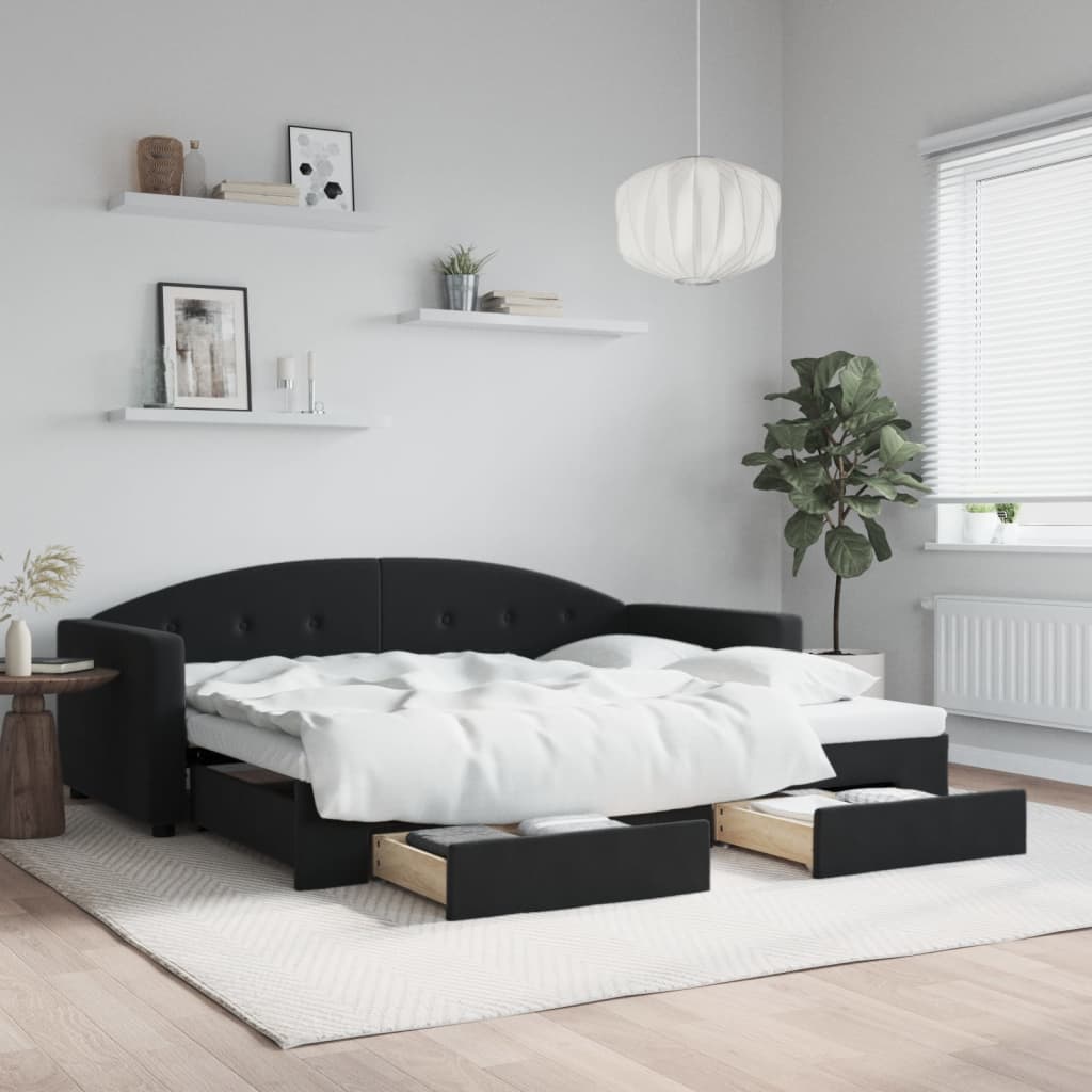 Dnevni krevet na razvlačenje s ladicama crni 90 x 200 cm baršun