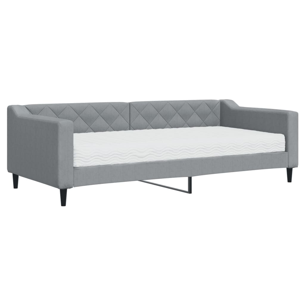 Dnevni krevet s madracem svjetlosivi 90 x 200 cm od tkanine