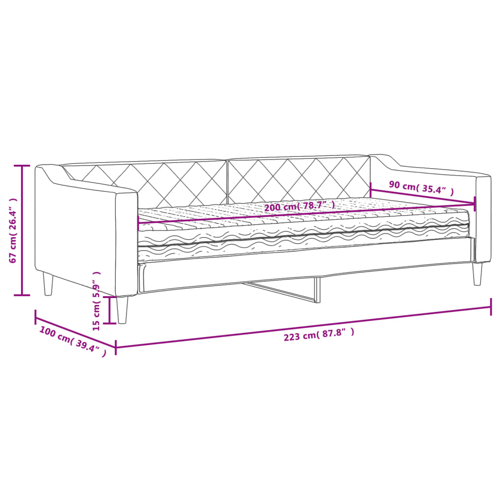 Dnevni krevet s madracem tamnosivi 90 x 200 cm od tkanine
