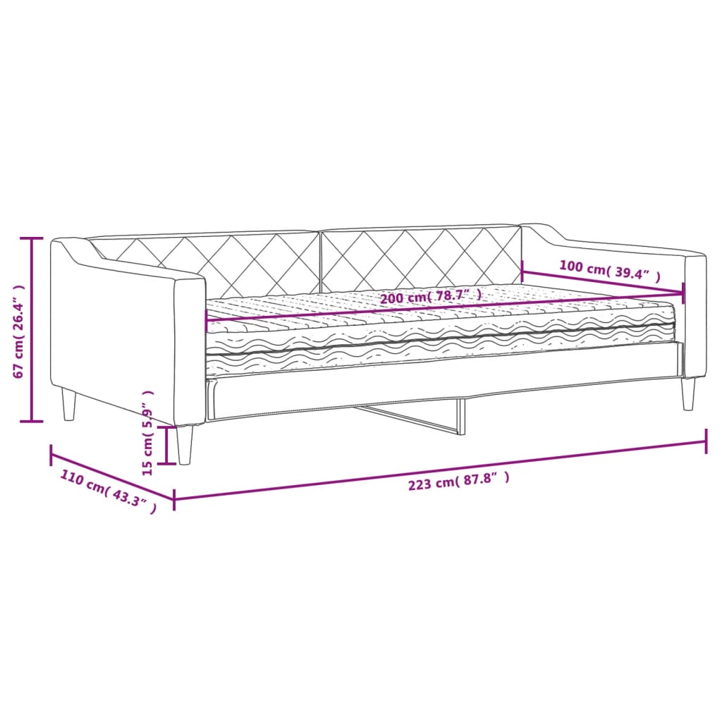 Dnevni krevet s madracem svjetlosivi 100 x 200 cm od tkanine