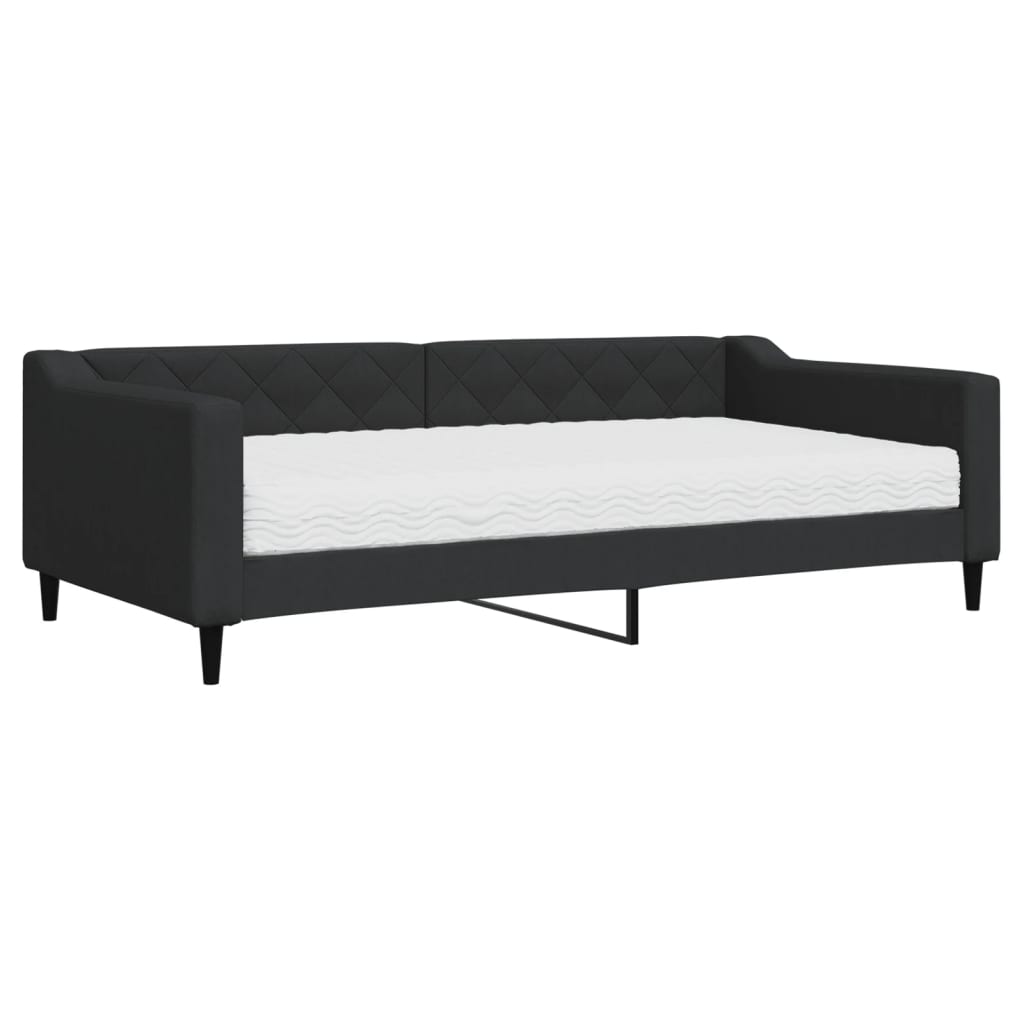 Dnevni krevet s madracem crni 100 x 200 cm od tkanine
