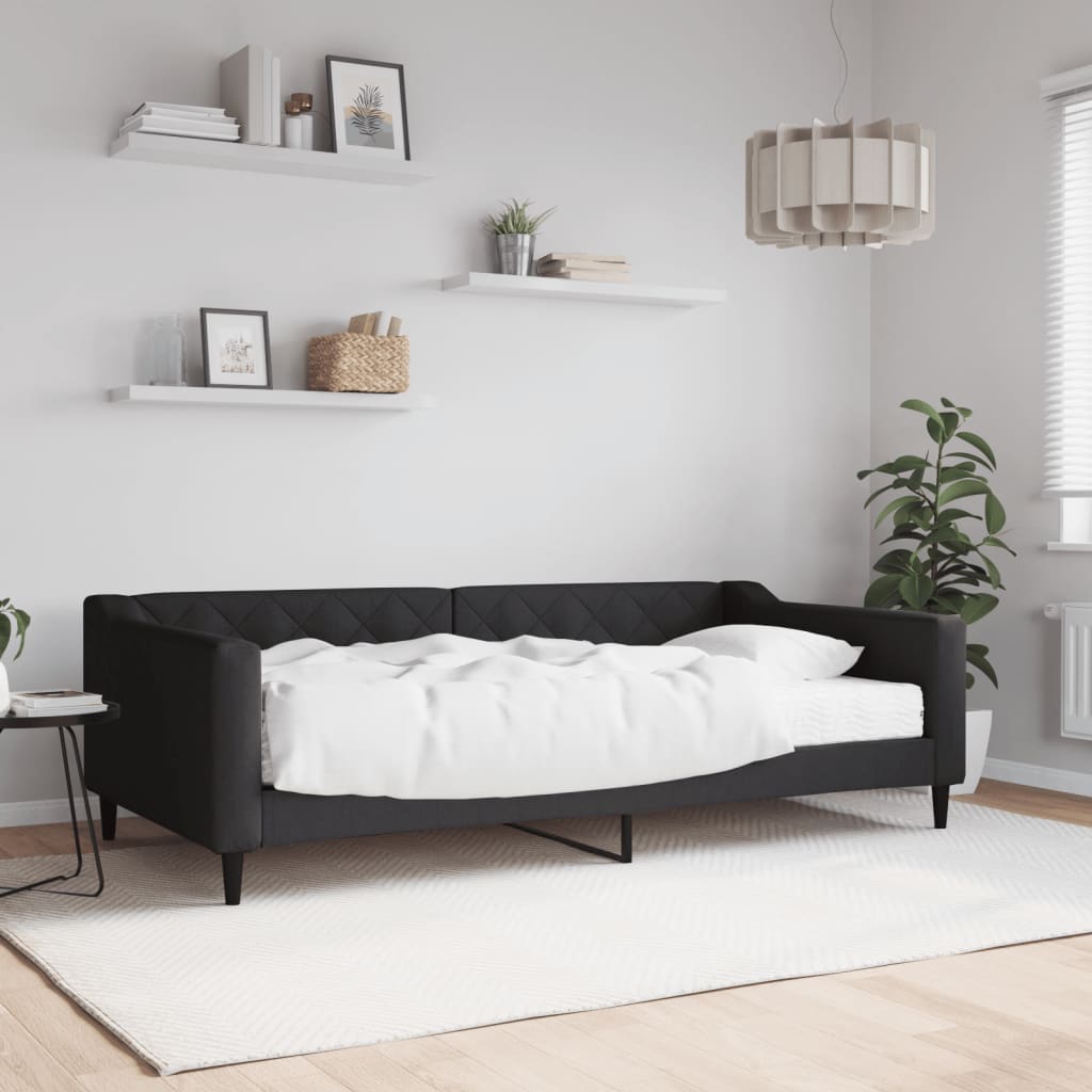 Dnevni krevet s madracem crni 100 x 200 cm od tkanine