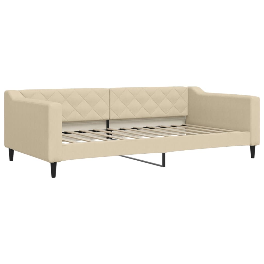 Dnevni krevet s madracem krem 100 x 200 cm od tkanine