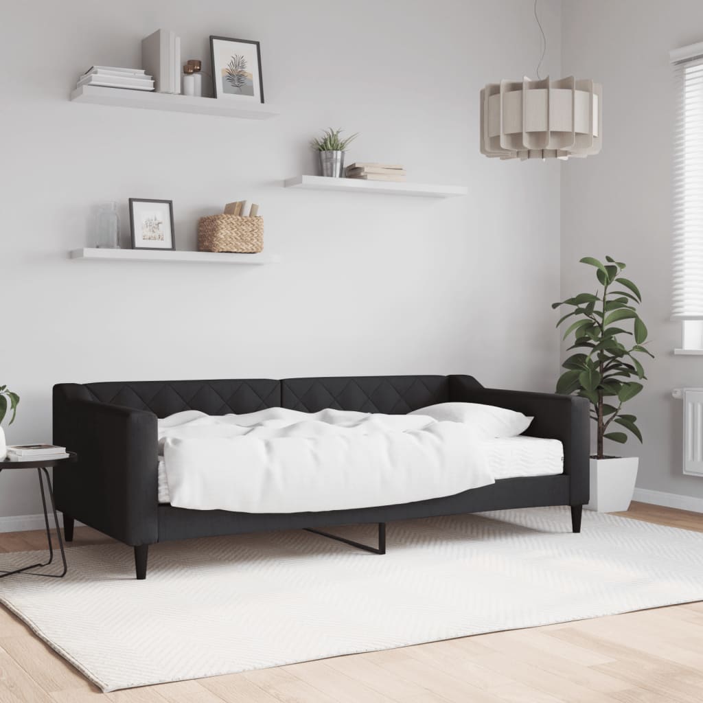 Dnevni krevet s madracem crni 90 x 190 cm od tkanine