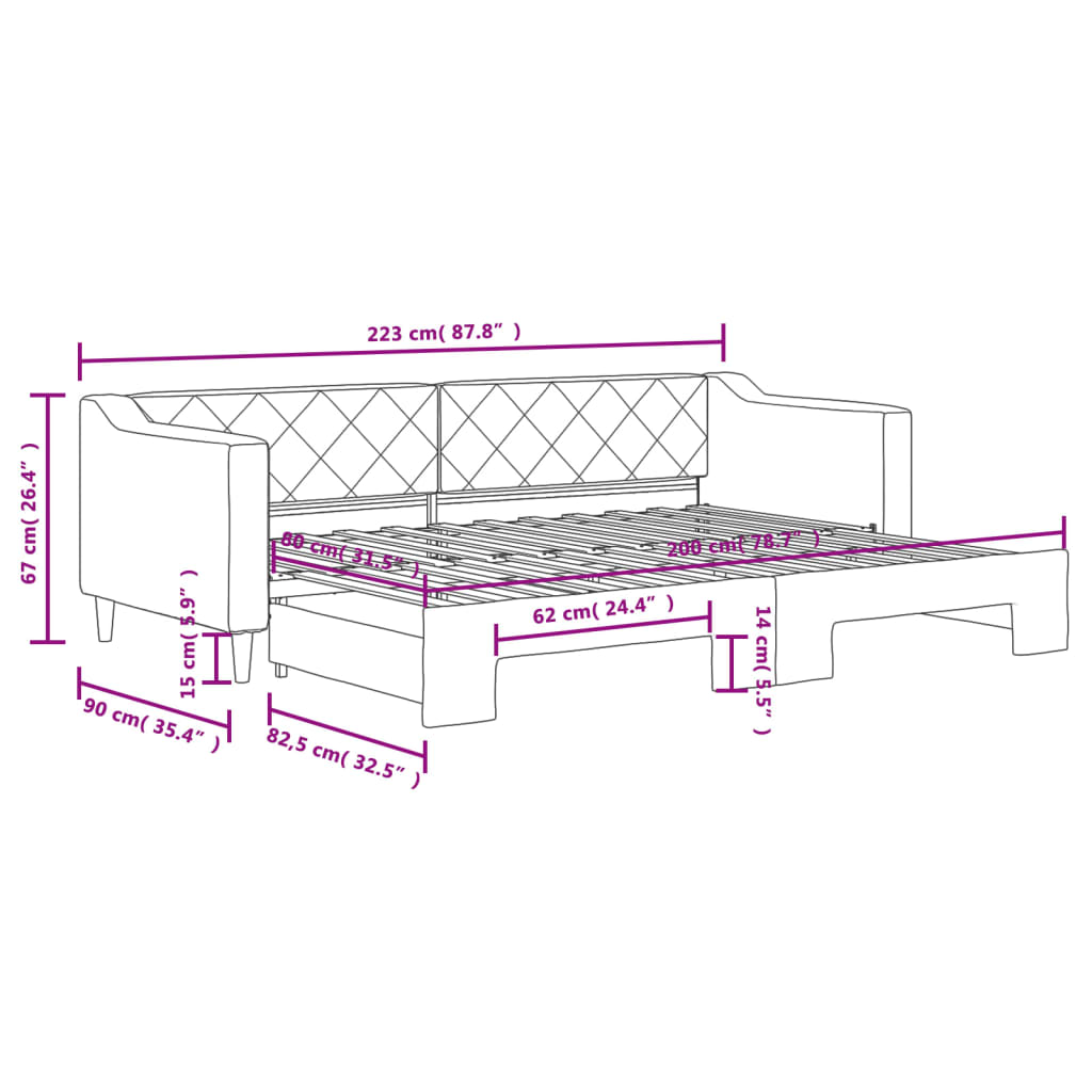 Dnevni krevet na razvlačenje smeđesivi 80 x 200 cm od tkanine