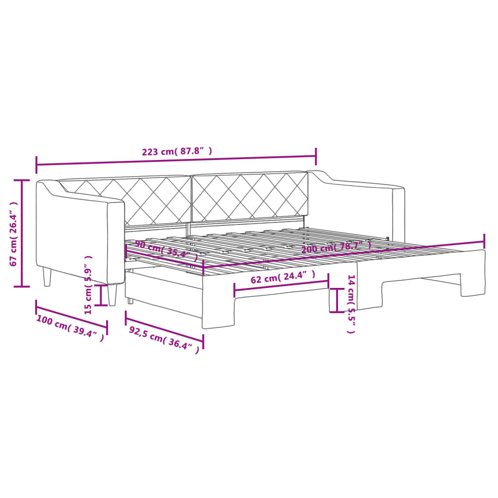 Dnevni krevet na razvlačenje krem 90 x 200 cm od tkanine