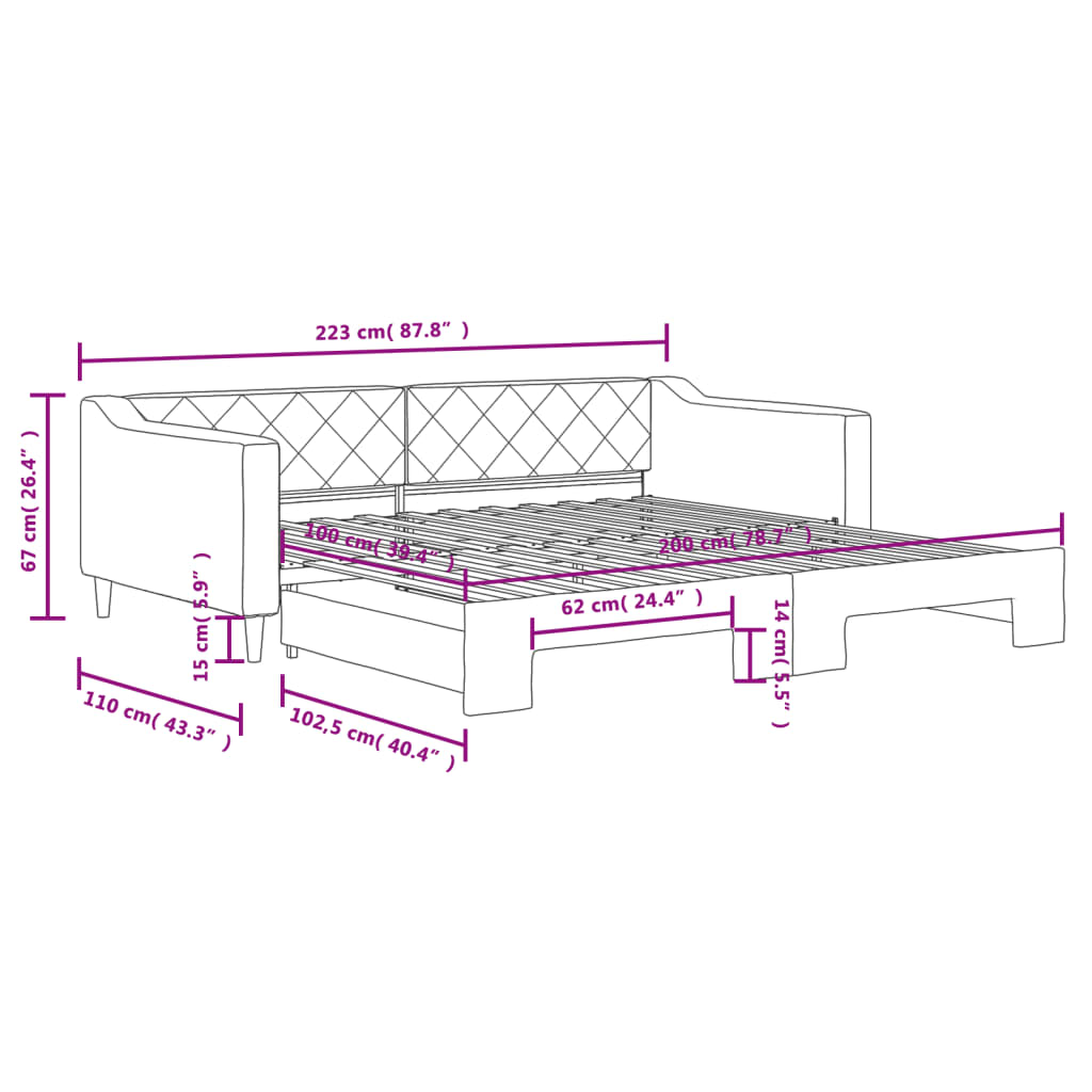 Dnevni krevet na razvlačenje crni 100 x 200 cm od tkanine