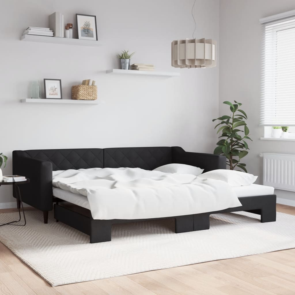 Dnevni krevet na razvlačenje crni 100 x 200 cm od tkanine