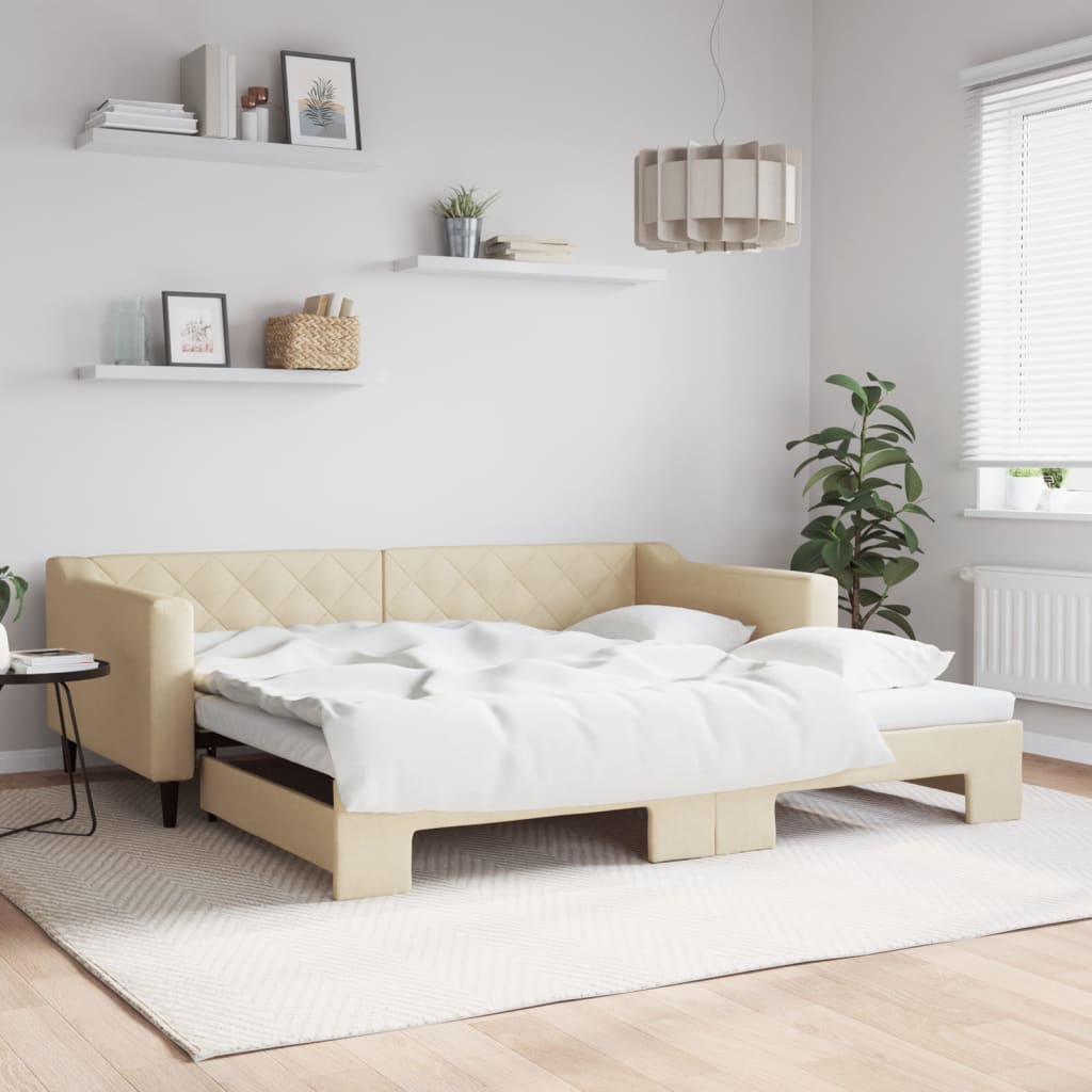 Dnevni krevet na razvlačenje krem 100 x 200 cm od tkanine