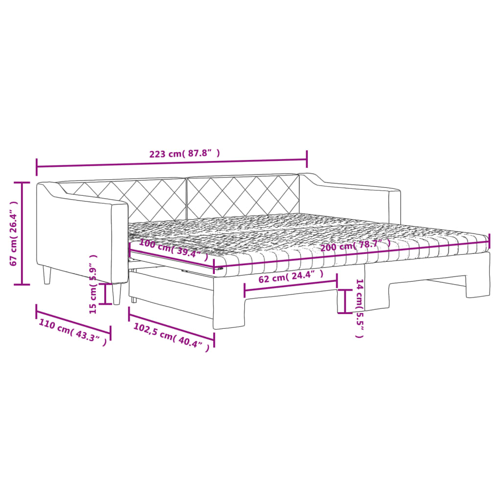 Dnevni krevet na razvlačenje crni 100 x 200 cm od tkanine