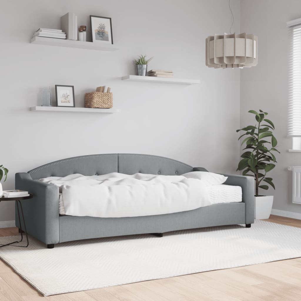Dnevni krevet s madracem svjetlosivi 90 x 200 cm od tkanine