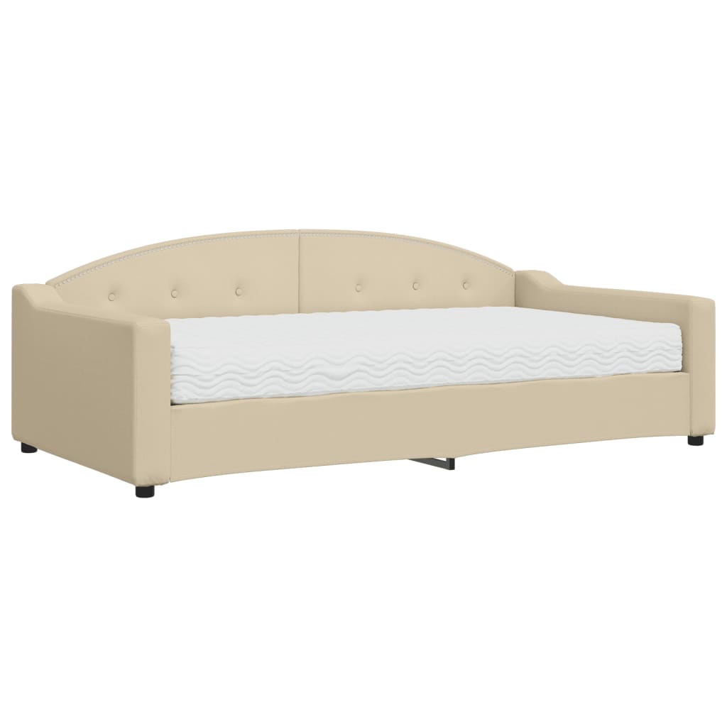 Dnevni krevet s madracem krem 100 x 200 cm od tkanine