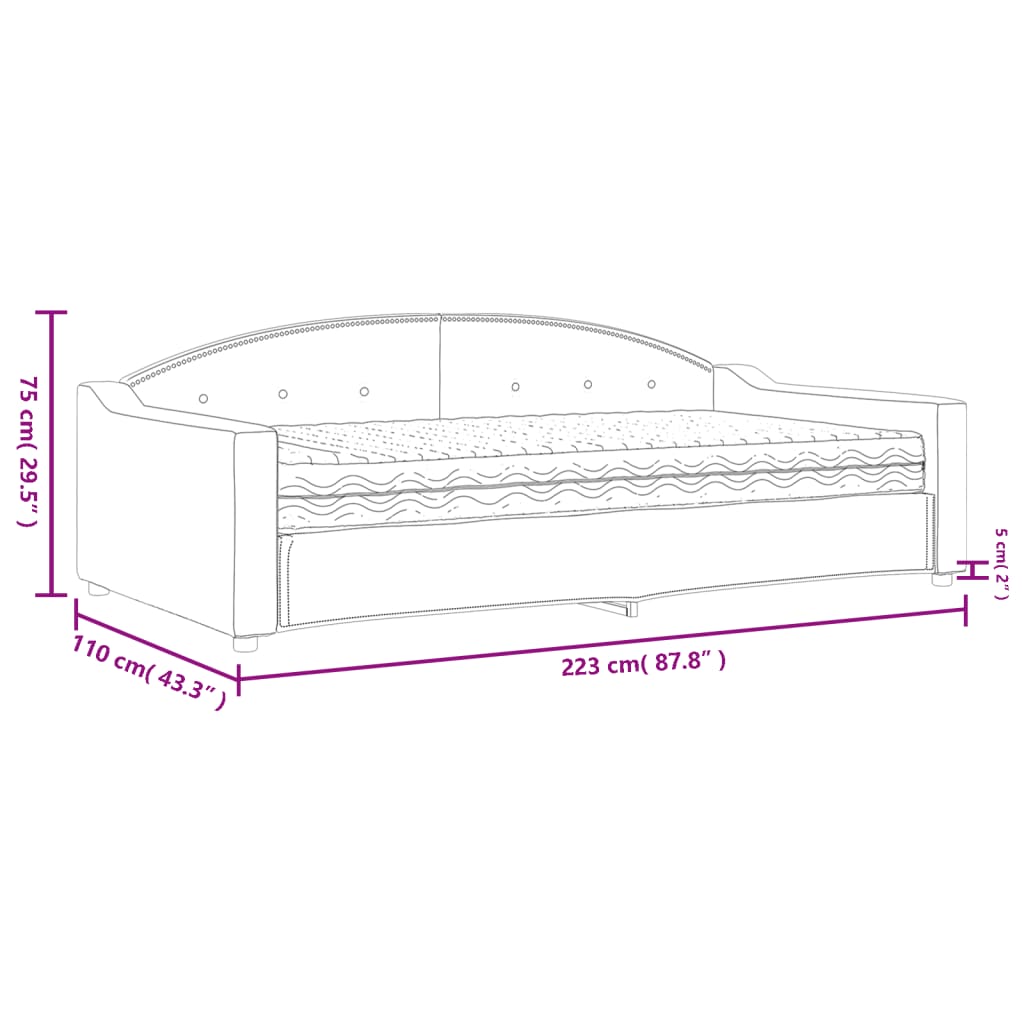 Dnevni krevet s madracem krem 100 x 200 cm od tkanine