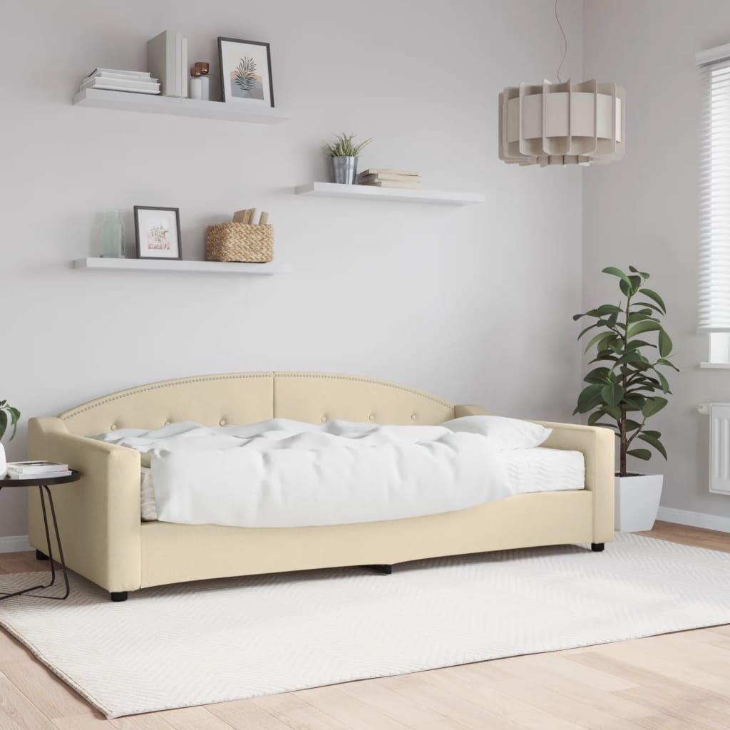 Dnevni krevet s madracem krem 100 x 200 cm od tkanine