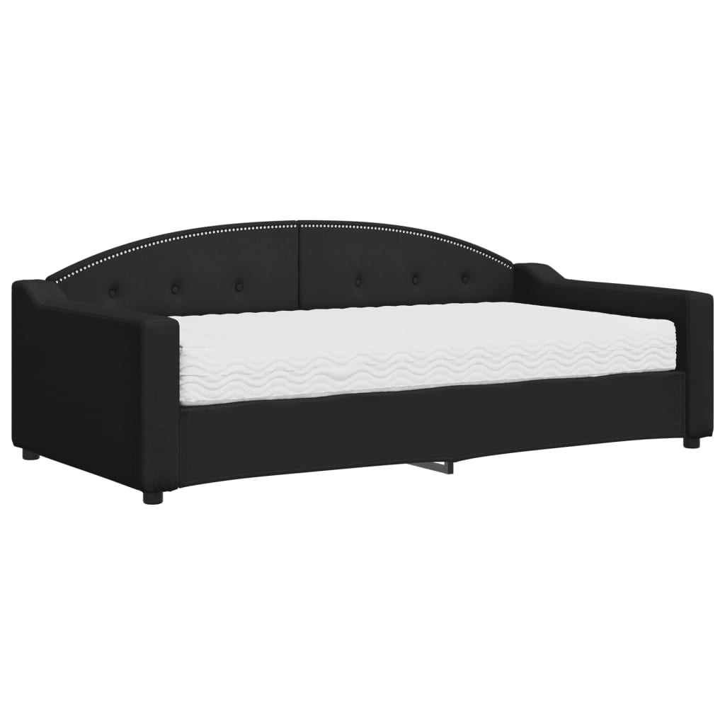 Dnevni krevet s madracem crni 90 x 190 cm od tkanine