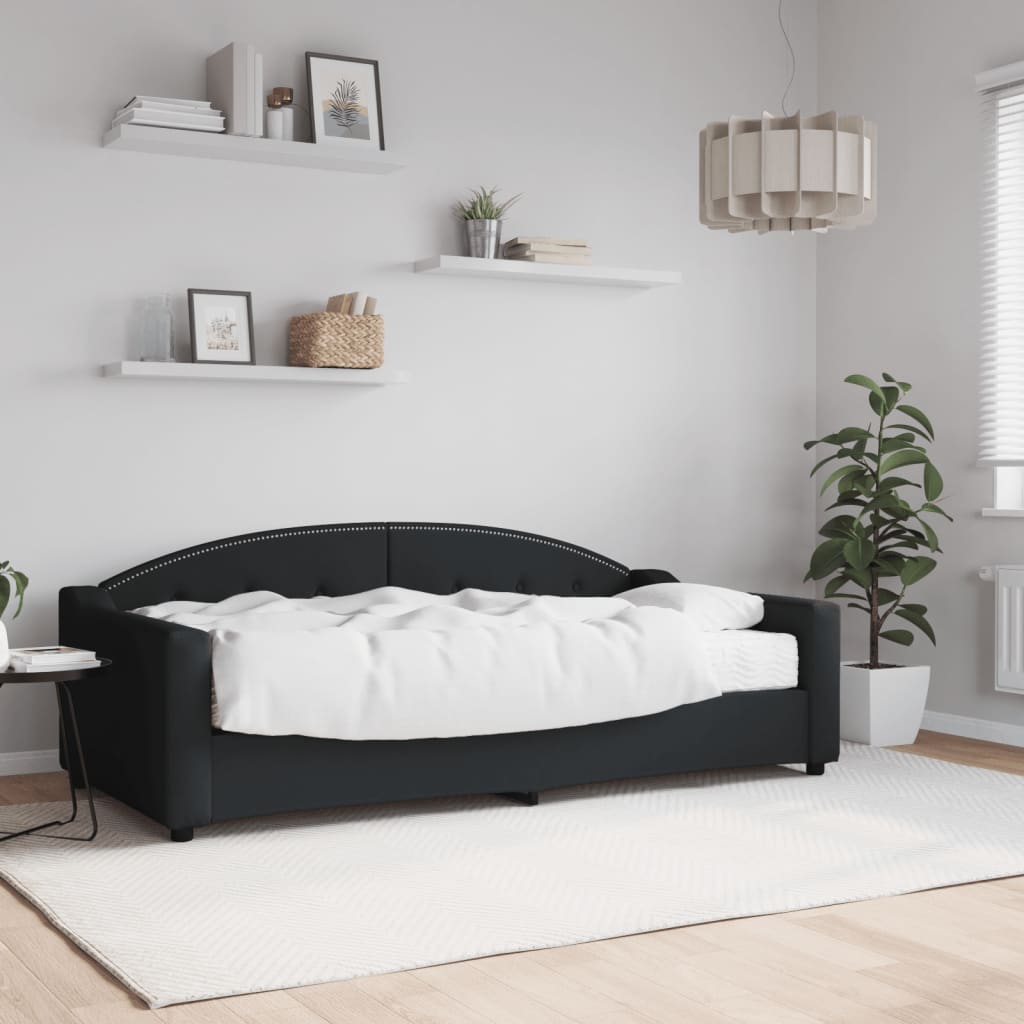 Dnevni krevet s madracem crni 90 x 190 cm od tkanine