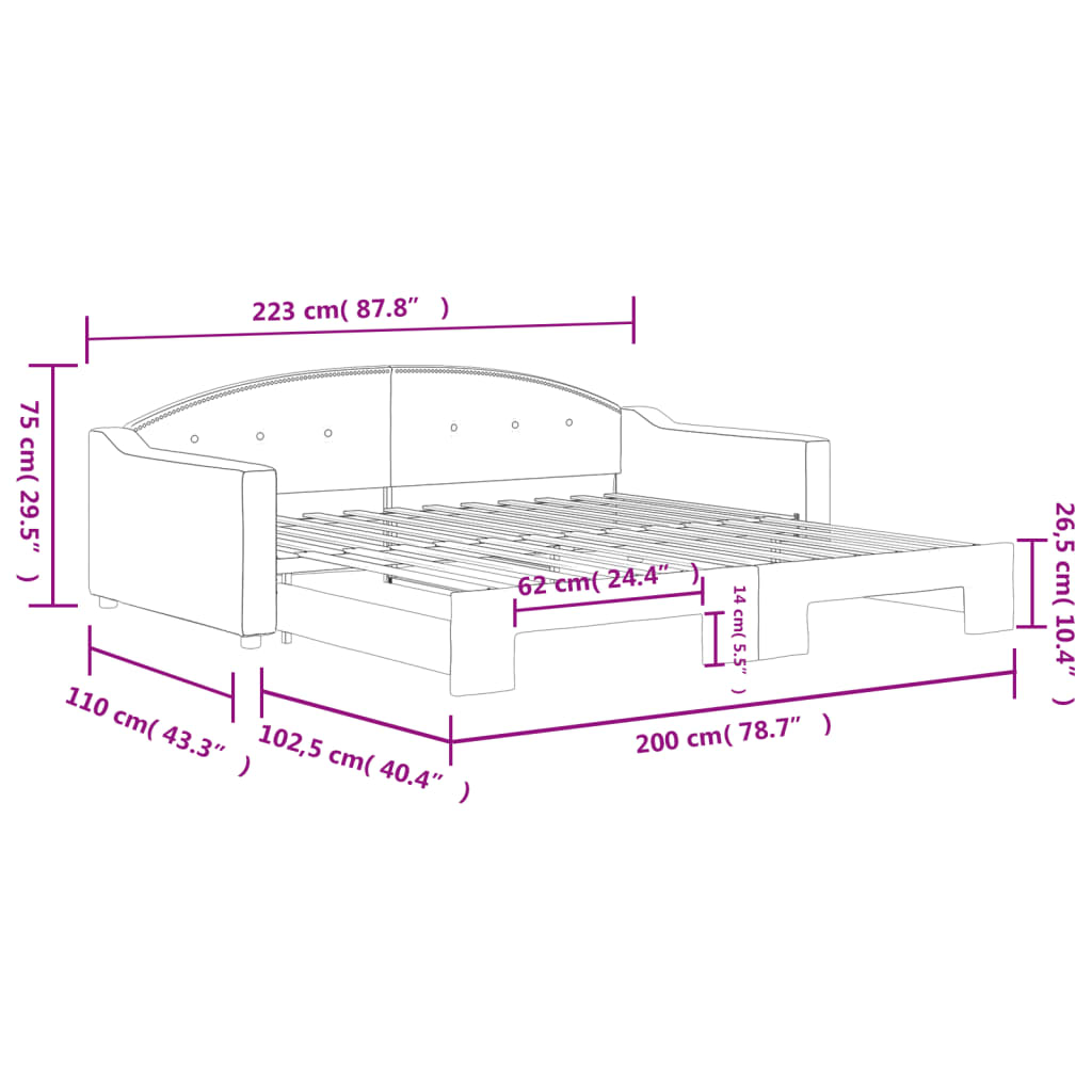 Dnevni krevet na razvlačenje crni 100 x 200 cm od tkanine