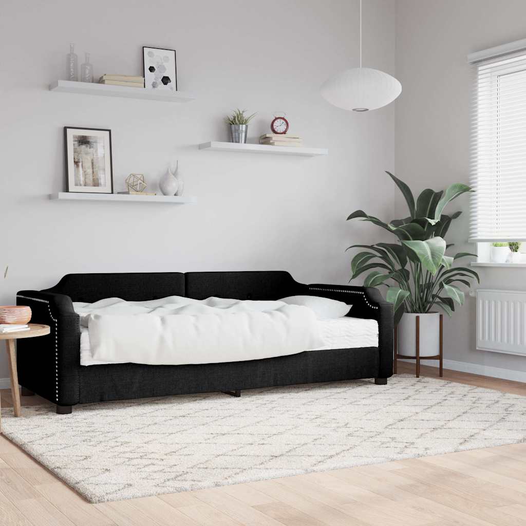 Dnevni krevet s madracem crni 80 x 200 cm od tkanine