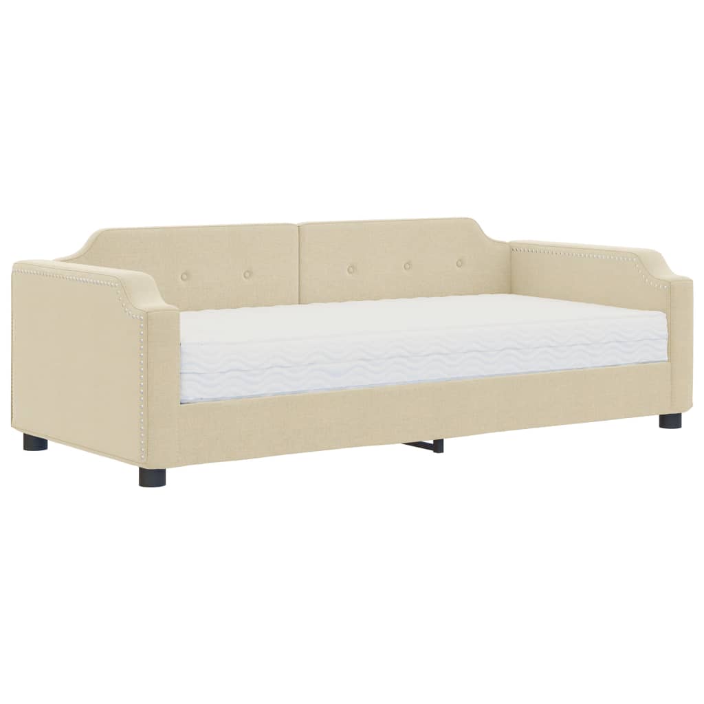 Dnevni krevet s madracem krem 80 x 200 cm od tkanine