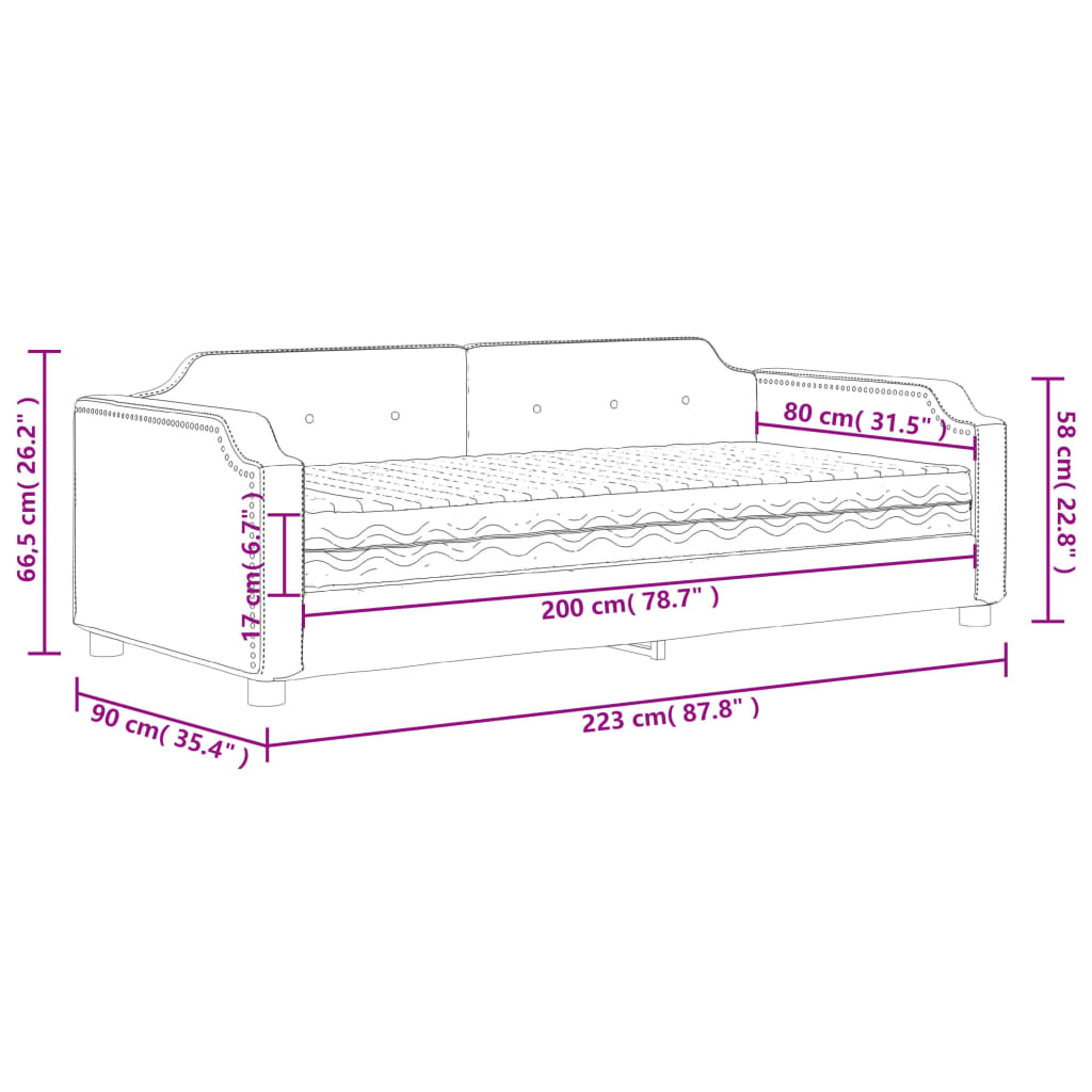 Dnevni krevet s madracem krem 80 x 200 cm od tkanine