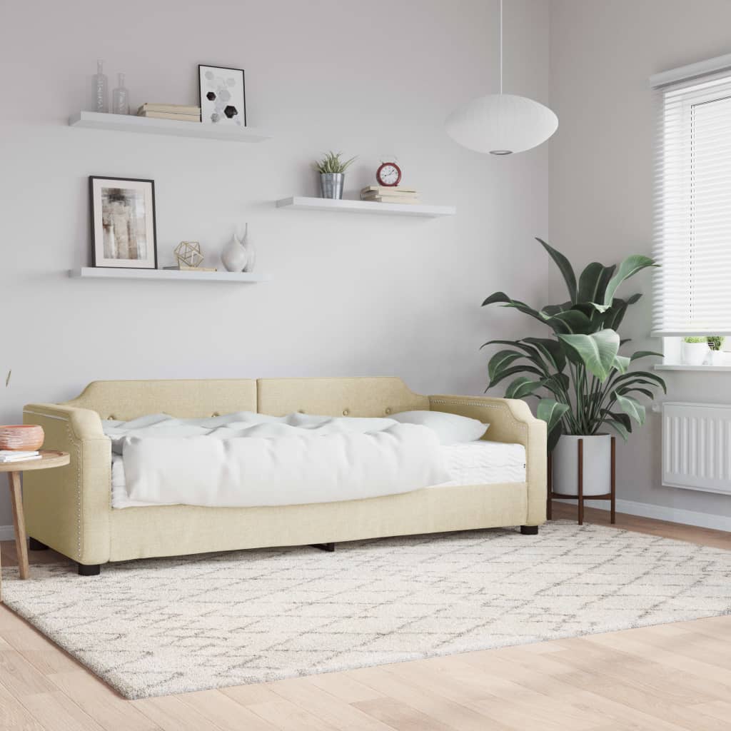 Dnevni krevet s madracem krem 80 x 200 cm od tkanine