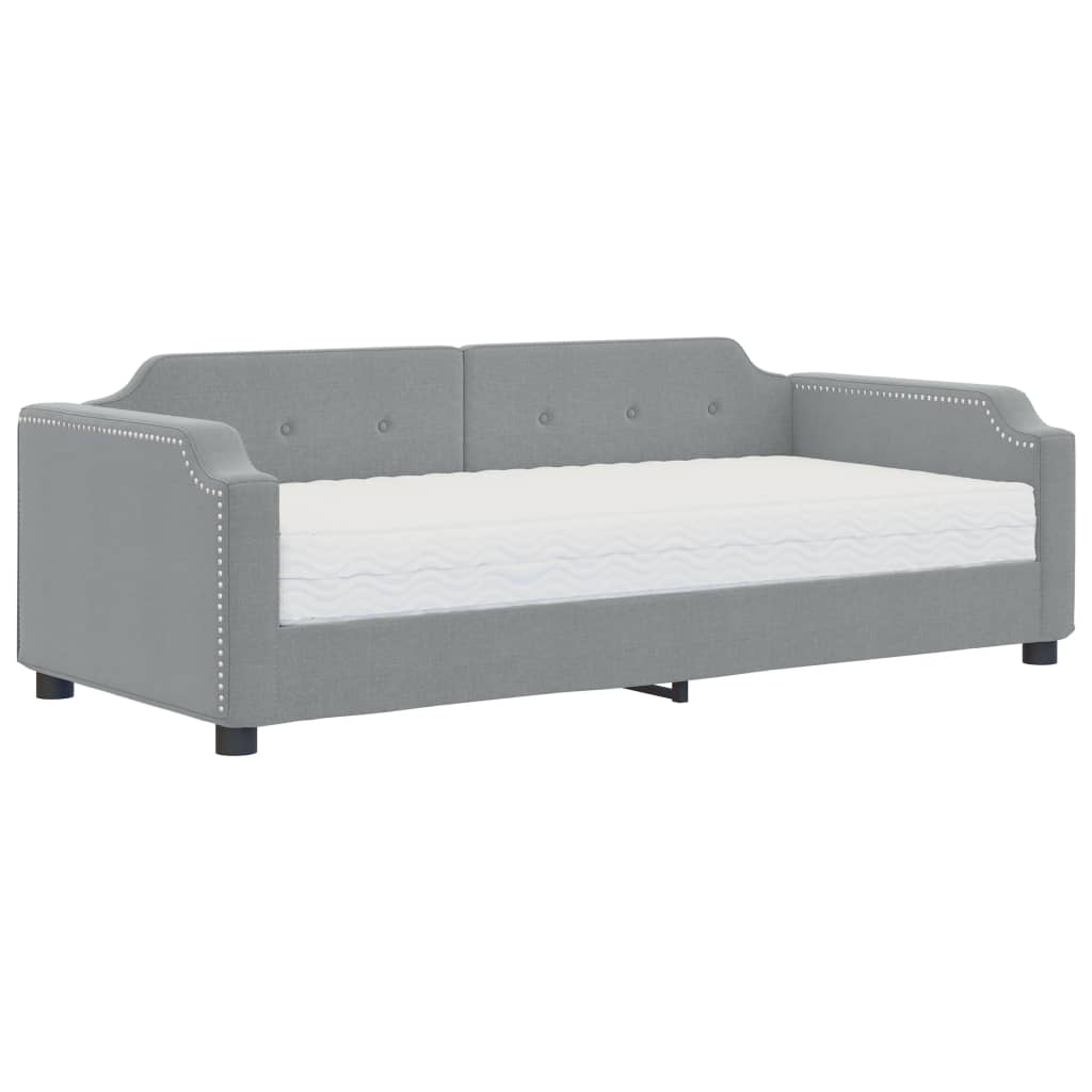 Dnevni krevet s madracem svjetlosivi 90 x 200 cm od tkanine