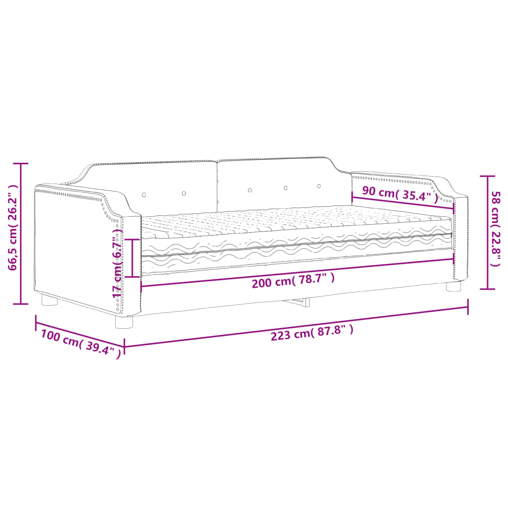 Dnevni krevet s madracem svjetlosivi 90 x 200 cm od tkanine
