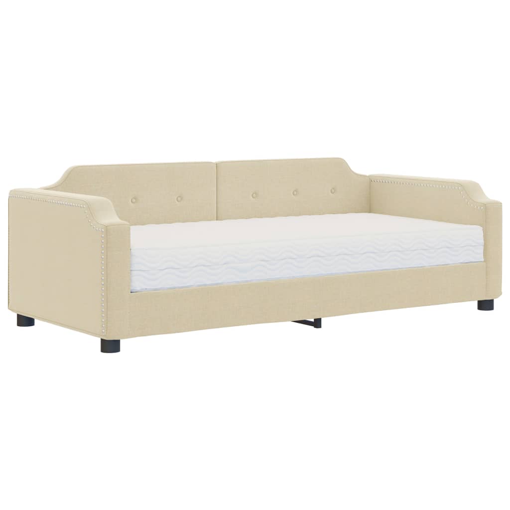 Dnevni krevet s madracem krem 90 x 200 cm od tkanine