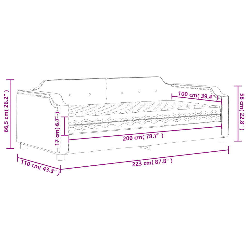 Dnevni krevet s madracem svjetlosivi 100 x 200 cm od tkanine