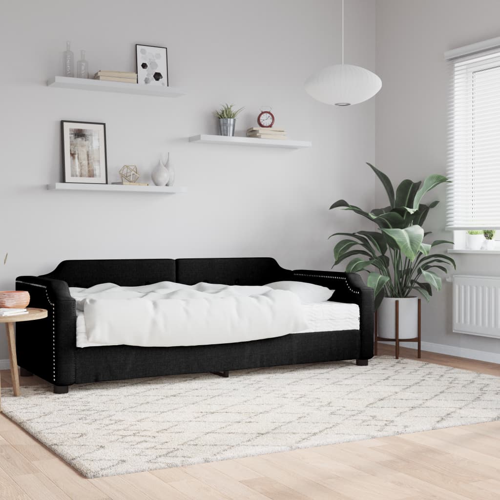 Dnevni krevet s madracem crni 100 x 200 cm od tkanine