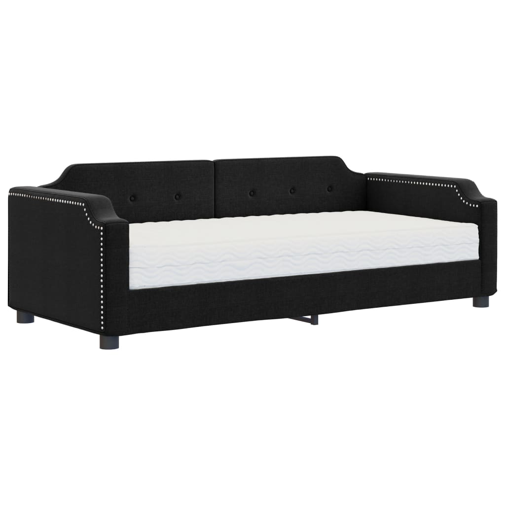 Dnevni krevet s madracem crni 90 x 190 cm od tkanine