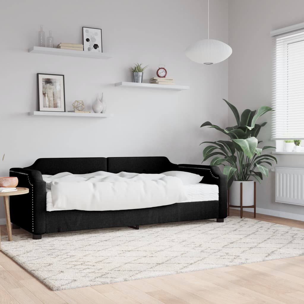Dnevni krevet s madracem crni 90 x 190 cm od tkanine