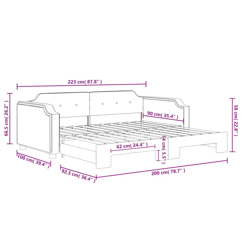 Dnevni krevet na razvlačenje krem 90 x 200 cm od tkanine