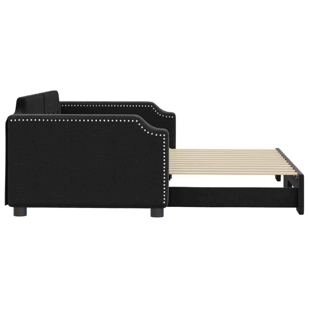 Dnevni krevet na razvlačenje crni 100 x 200 cm od tkanine
