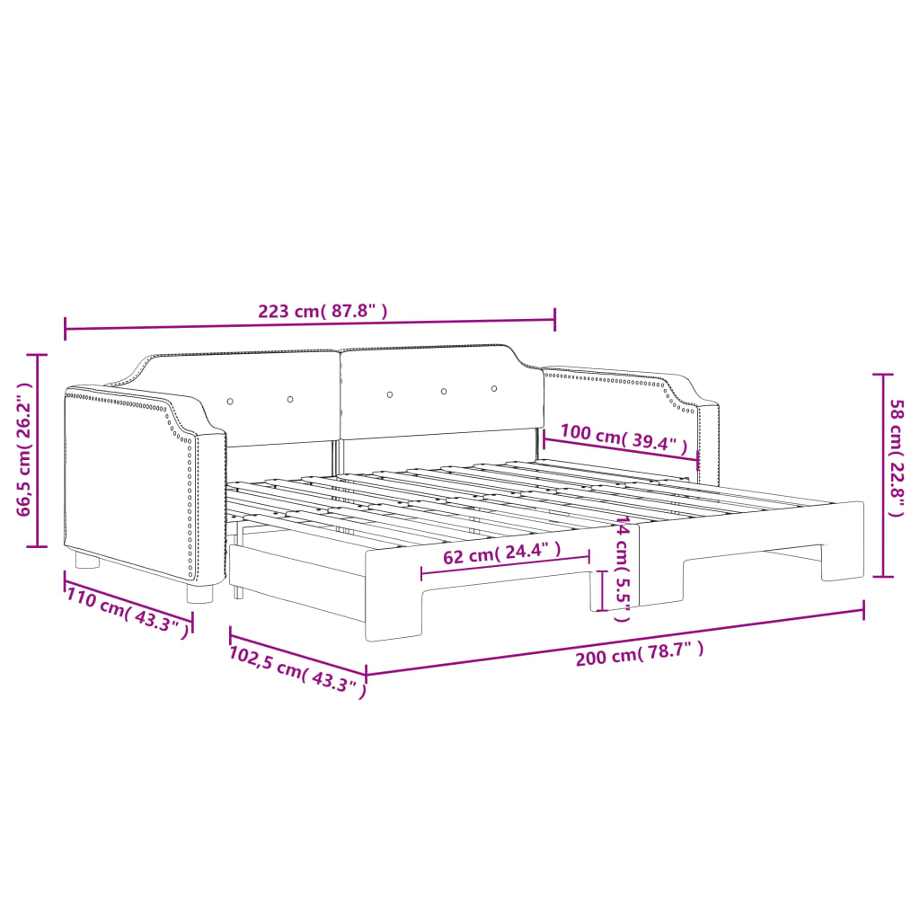 Dnevni krevet na razvlačenje krem 100 x 200 cm od tkanine