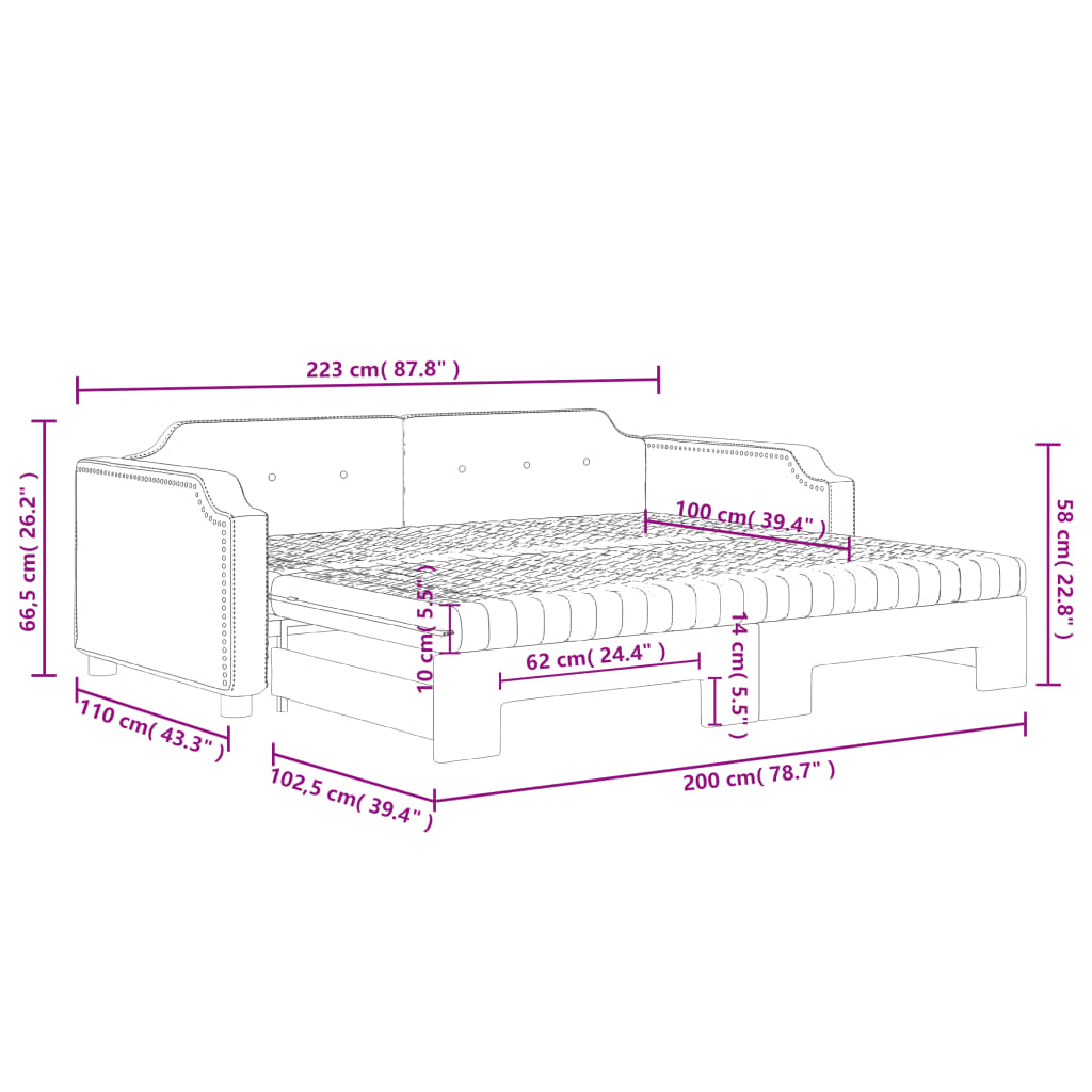 Dnevni krevet na razvlačenje crni 100 x 200 cm od tkanine