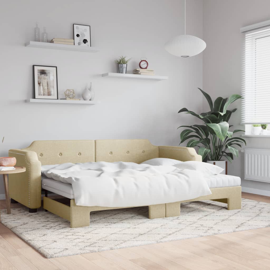 Dnevni krevet na razvlačenje krem 100 x 200 cm od tkanine