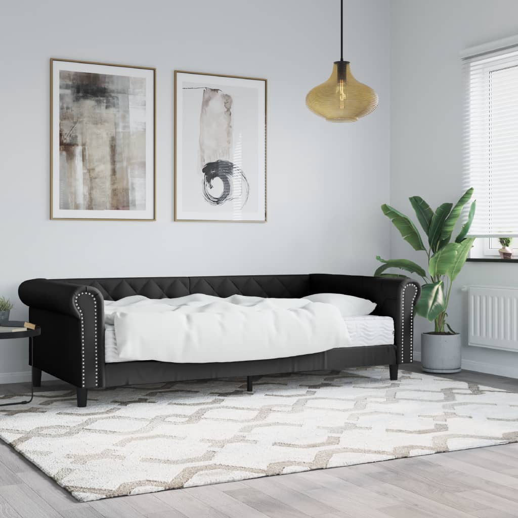 Dnevni krevet s madracem crni 90 x 200 cm od umjetne kože
