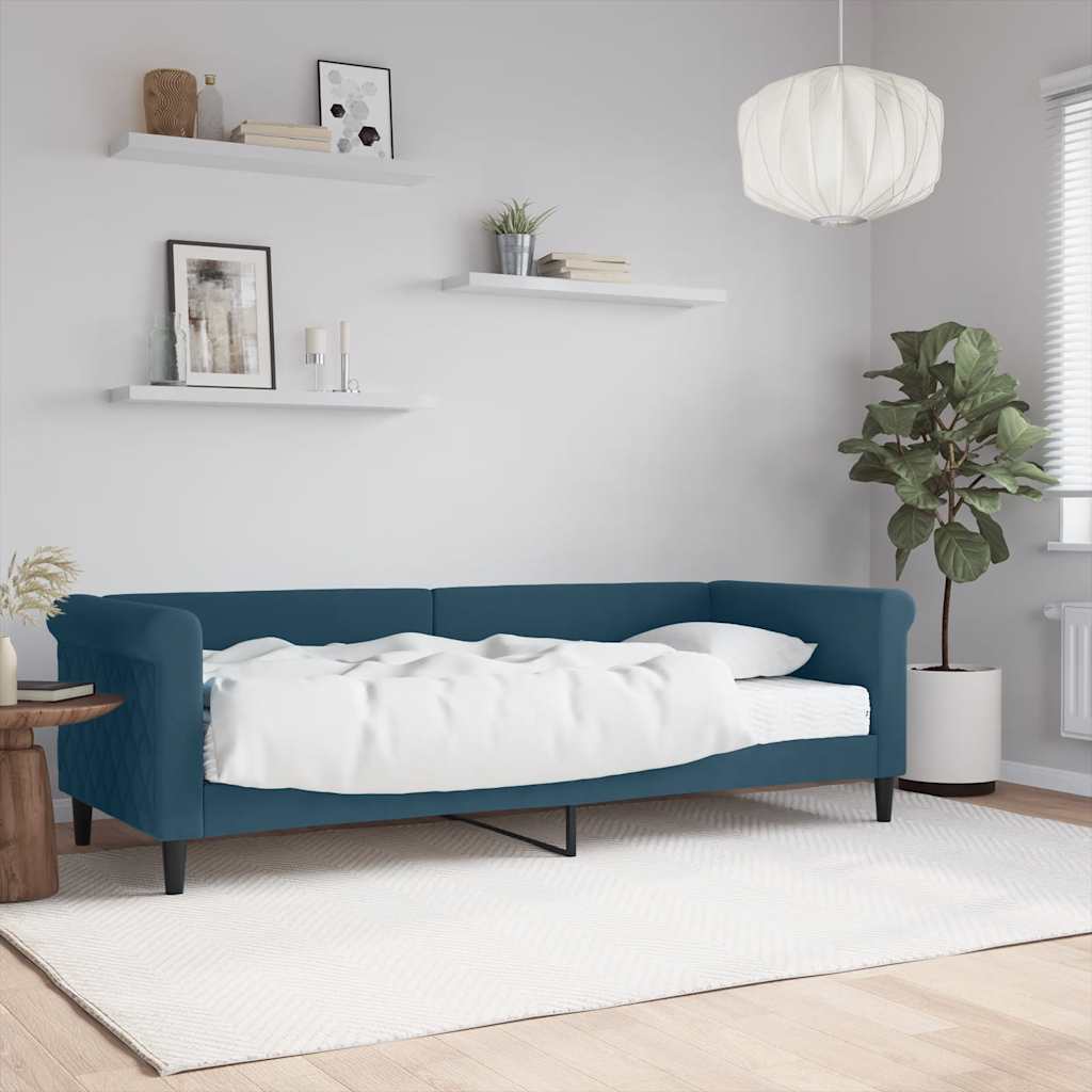 Dnevni krevet s madracem plavi 80 x 200 cm baršunasti