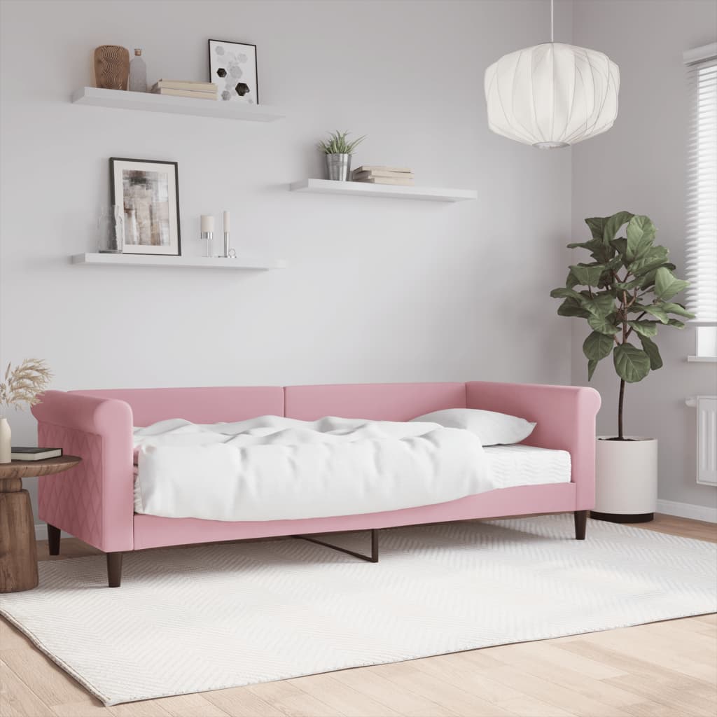 Dnevni krevet s madracem ružičasti 80 x 200 cm baršunasti