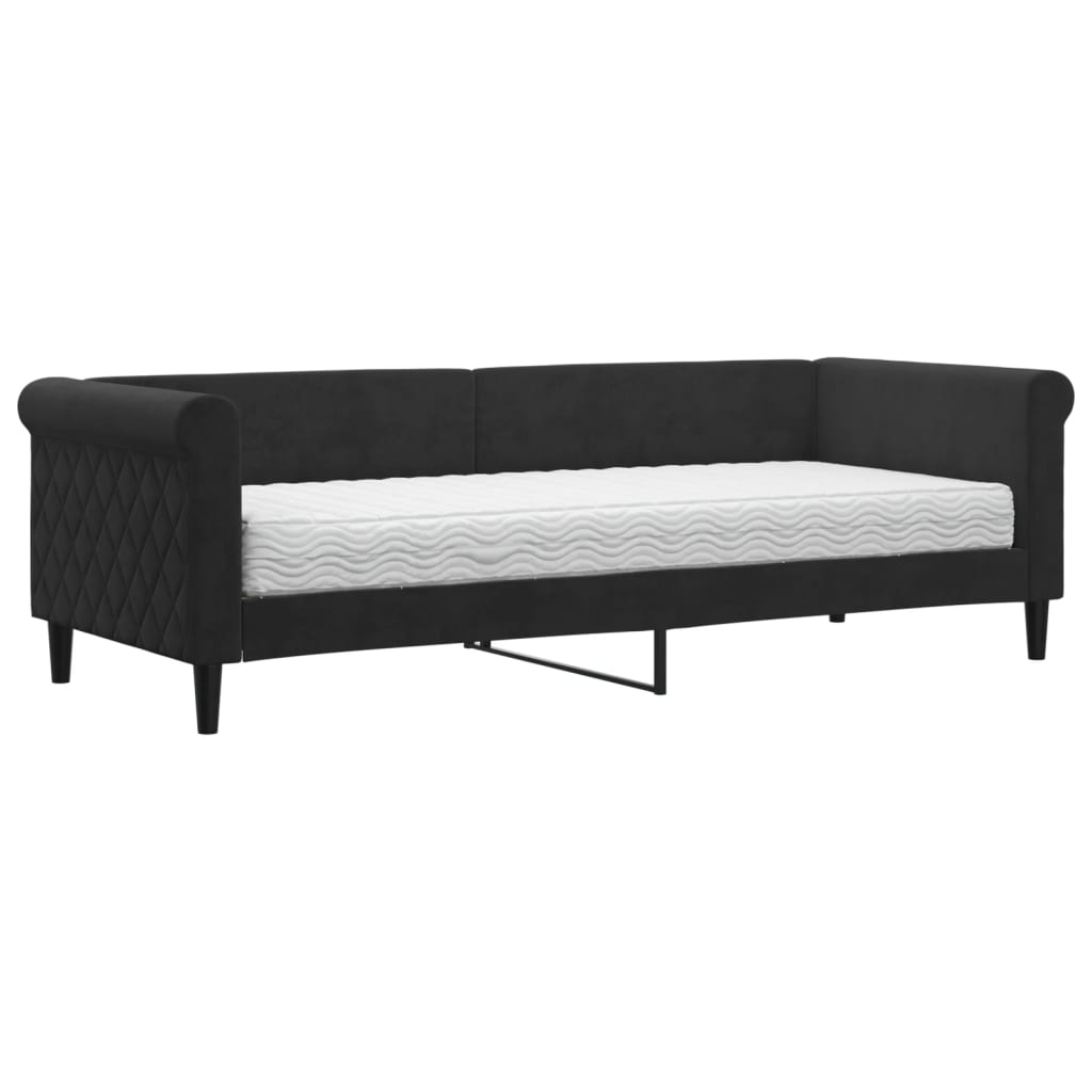 Dnevni krevet s madracem crni 80 x 200 cm baršunasti
