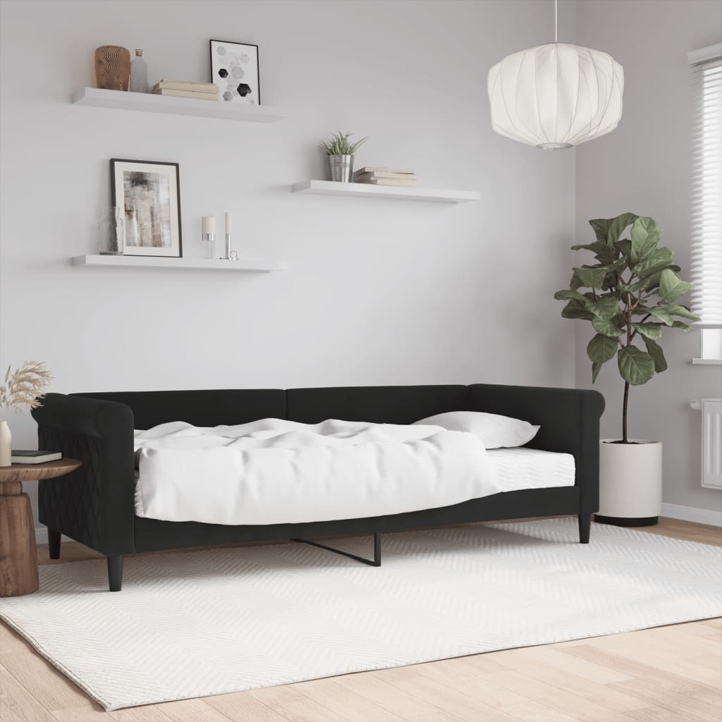 Dnevni krevet s madracem crni 80 x 200 cm baršunasti