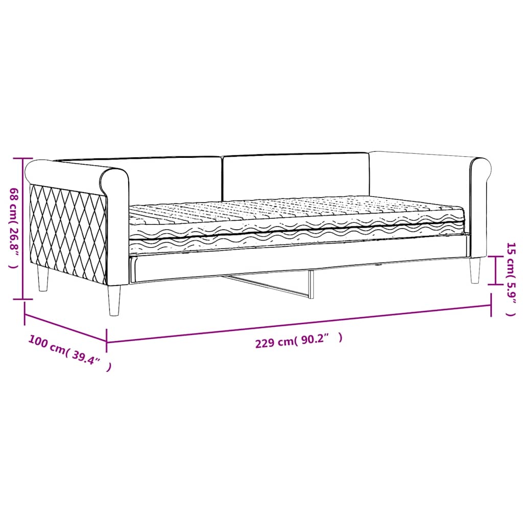 Dnevni krevet s madracem plavi 90 x 200 cm baršunasti