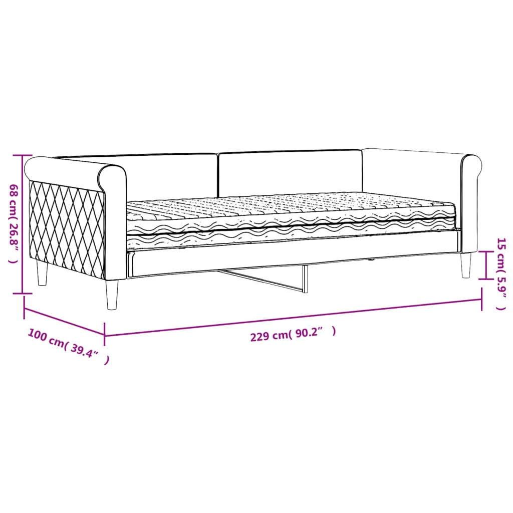 Dnevni krevet s madracem svjetlosivi 90 x 200 cm baršunasti