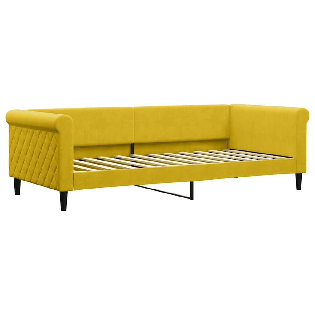 Dnevni krevet s madracem žuti 90 x 200 cm baršunasti