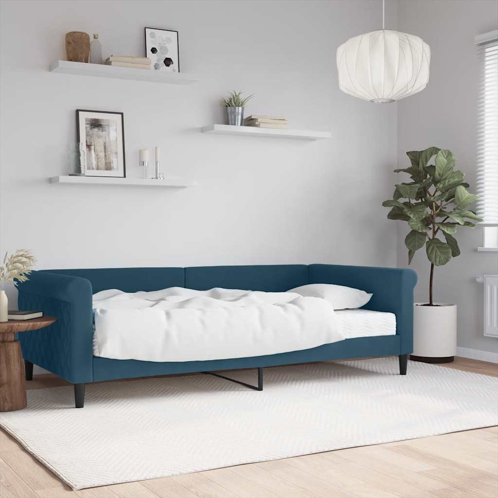 Dnevni krevet s madracem plavi 100 x 200 cm baršunasti