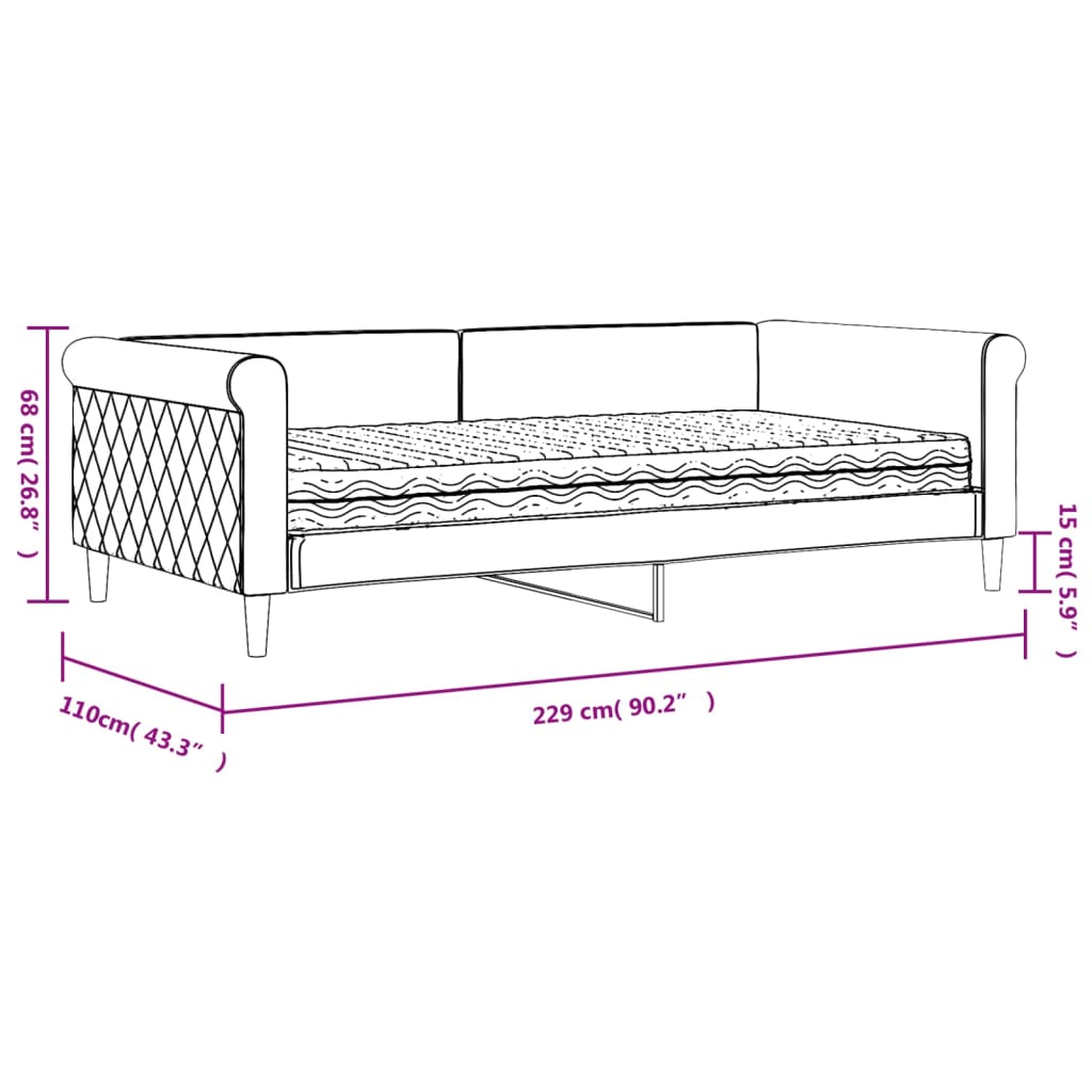 Dnevni krevet s madracem svjetlosivi 100 x 200 cm baršunasti