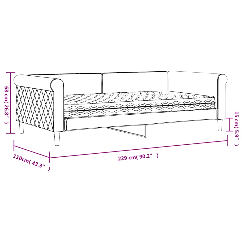 Dnevni krevet s madracem tamnosivi 100 x 200 cm baršunasti